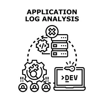 Application log analysis finding and fixing data problems Stock Illustration