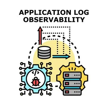 Application log observability and data monitoring concept Illustrazione stock