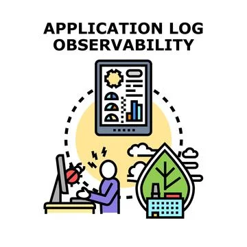 Application log observability processing system data analysis Stockillustratie