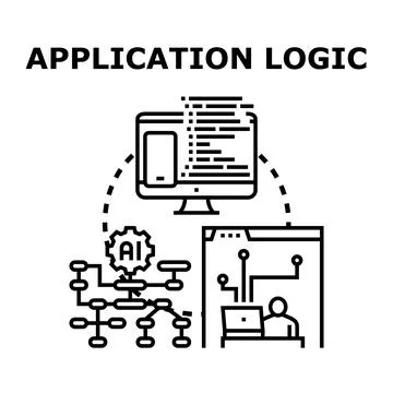 Application logic developing, coding, and implementing concepts Stock Illustration