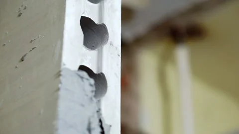 Application of mortar on the gypsum block. Stock Footage 239654375