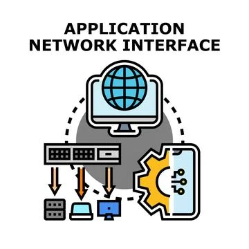 Application network interface communicating digital technology system Stock Illustration