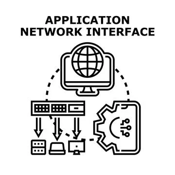 Application network interface communicating digital technology system Stock Illustration