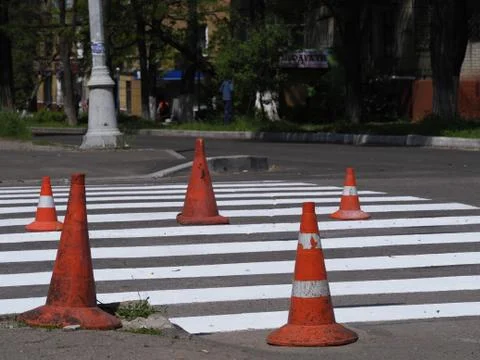 The application of new markings on the pavement Stock Photos