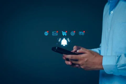 Application notification alert concept. Business people using smartphone wi.. Stock Photos