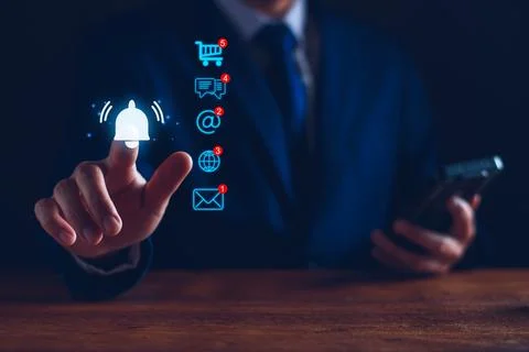 Application notification alert concept. Business people using smartphone wi.. Stock Photos