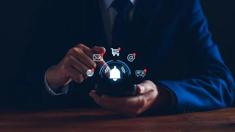 Application notification alert concept. Business people using smartphone wi.. Stock Photos