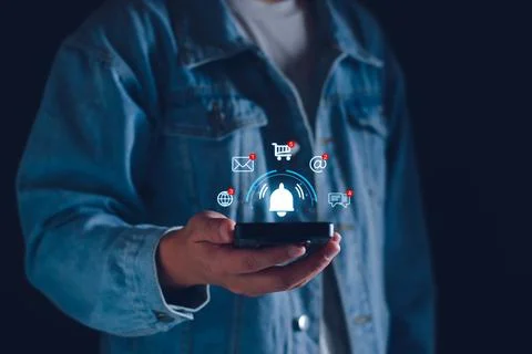 Application notification alert concept. Business people using smartphone with Stock Photos