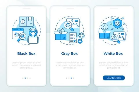 Application penetration testing blue onboarding mobile app screen Illustrazione stock