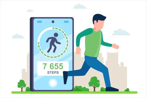 Application in the phone for measuring steps. Stock Illustration