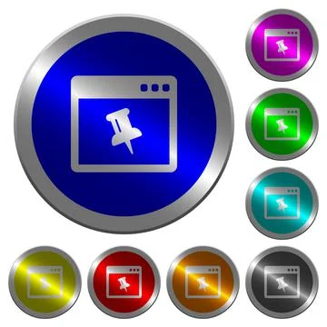 Application pin luminous coin-like round color buttons Stock Illustration