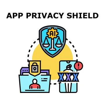 Application privacy shield protecting personal data online Stock Illustration