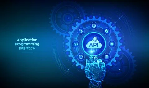 Application Programming Interface. API. Software development tool, cloud comp Illustrazione stock