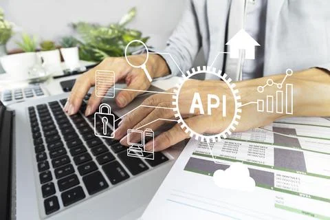 Application programming interface concept, a program that defines communica.. Stockfoto's