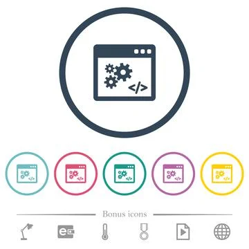 Application programming interface flat color icons in round outlines Stock Illustration