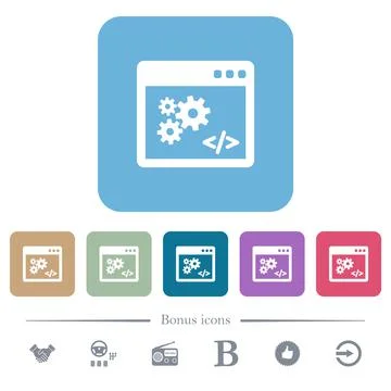 Application programming interface flat icons on color rounded square backgrou 스톡 일러스트