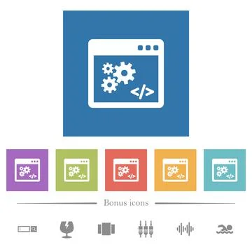 Application programming interface flat white icons in square backgrounds Stock Illustration