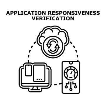 Application responsiveness verification involves checking and testing softwar Stockillustratie