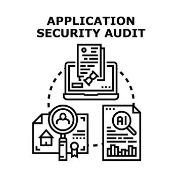 Application security audit analyzing business and personal data Illustrazione stock