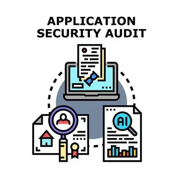 Application security audit analyzing business and personal data Stock Illustration