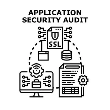 Application security audit analyzing data and ensuring protection Stock Illustration