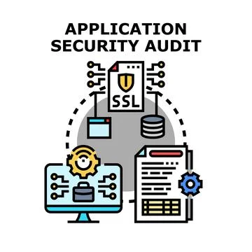 Application security audit analyzing data and ensuring protection Stock Illustration