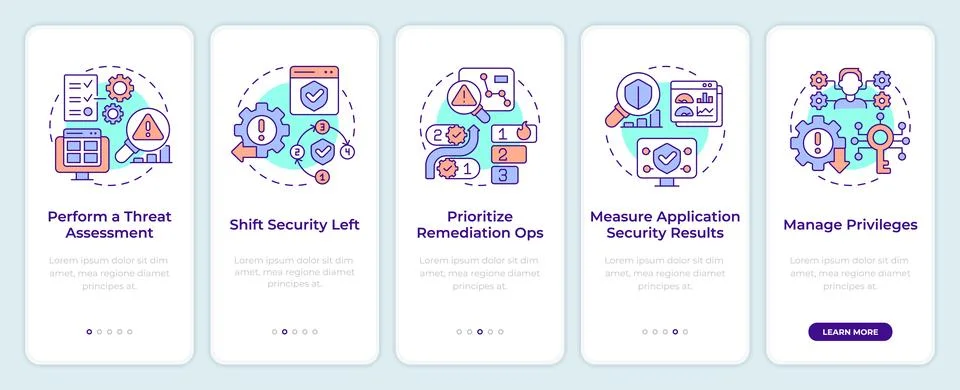 Application security best practices onboarding mobile app screen Illustrazione stock