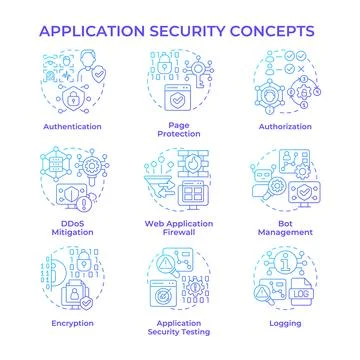 Application security blue gradient concept icons 스톡 일러스트
