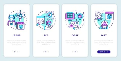 Application security tools onboarding mobile app screen Stock Illustration