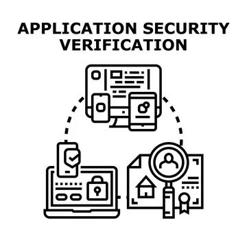 Application security verification process with digital devices Illustrazione stock