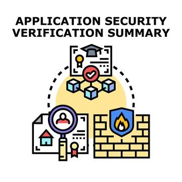 Application security verification summary ensuring data protection Illustrazione stock