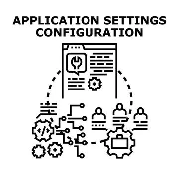 Application settings configuration managing development process business Stock Illustration