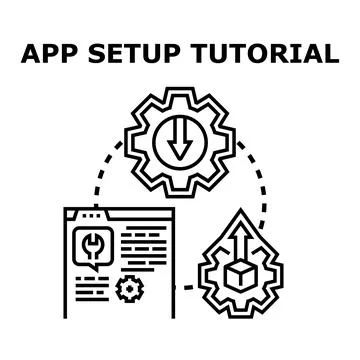 Application setup tutorial configuring software installation process 库存插图