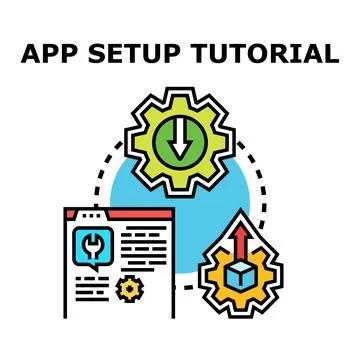 Application setup tutorial configuring software installation process Stock Illustration