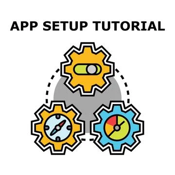 Application setup tutorial illustrating configuration and guidance process Stock Illustration