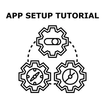 Application setup tutorial illustrating configuration and guidance process Stock Illustration