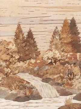 Application from slices of a birch bark: falls Stock Illustration