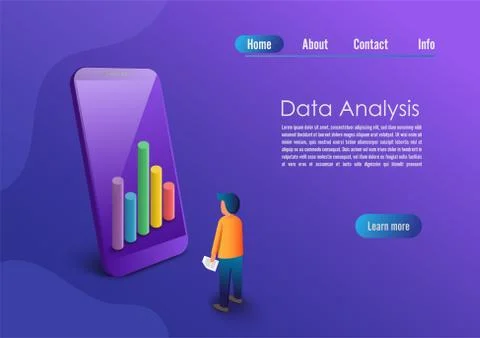 Application of Smartphone with business graph and analytics data on isometric Stock Illustration