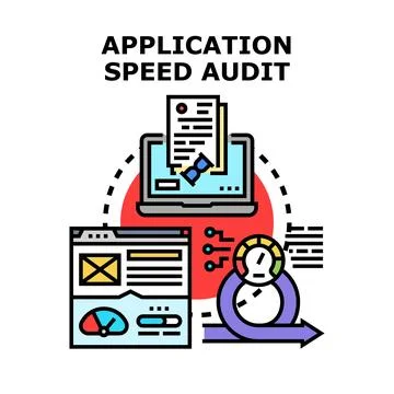 Application speed audit measuring digital optimization process Illustrazione stock
