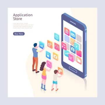 Application store isometric vector illustrations. Stock Illustration