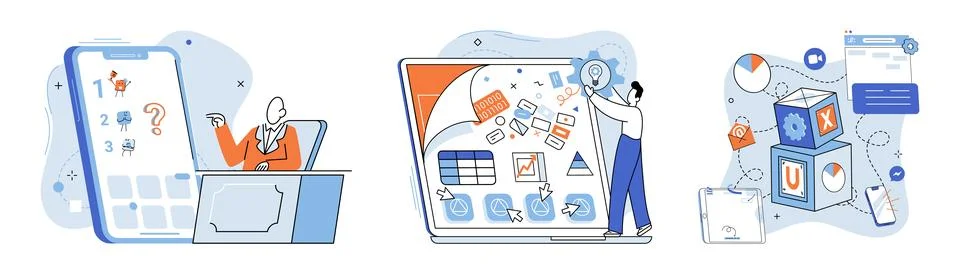 Application testing metaphor. Vector. App test, trial period before app Stock Illustration