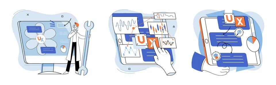 Application testing metaphor. Vector. App test, test drive before app is out for Stock Illustration