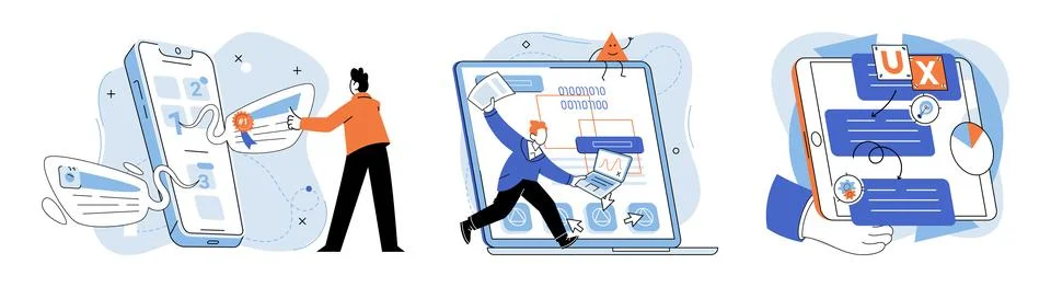 Application testing metaphor. Vector. App test, sandbox for validating apps 스톡 일러스트