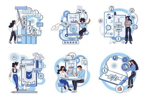 Application testing metaphor. Vector. App test, arenwhere apps mettle is truly Stock Illustration