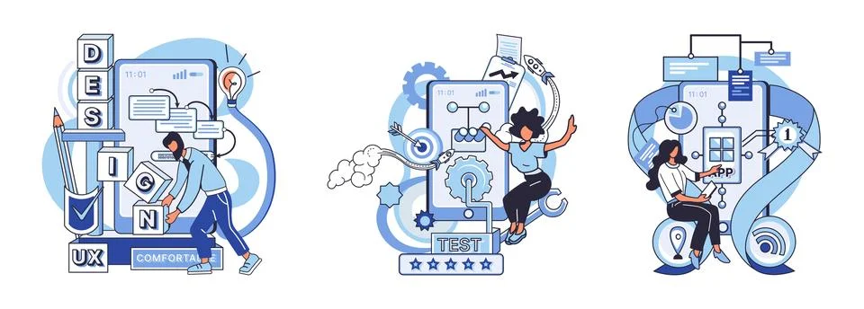 Application testing metaphor. Vector. App test, testing ground for new features 스톡 일러스트