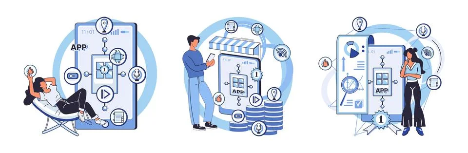 Application testing metaphor. Vector. App test, endurance test for evaluating Stock Illustration