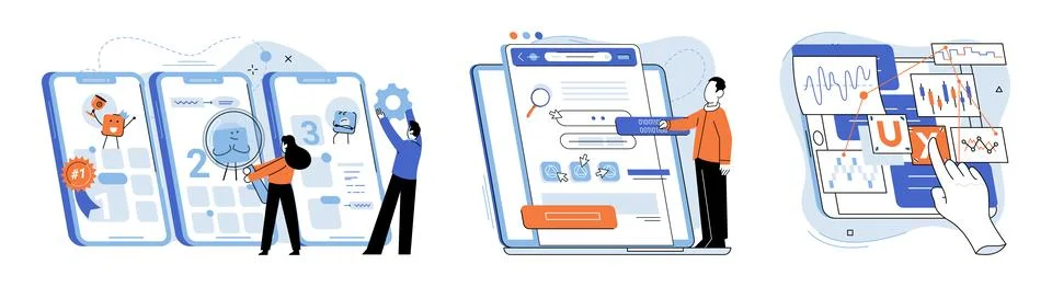 Application testing metaphor. Vector. App test, challenge course for testing Stockillustratie