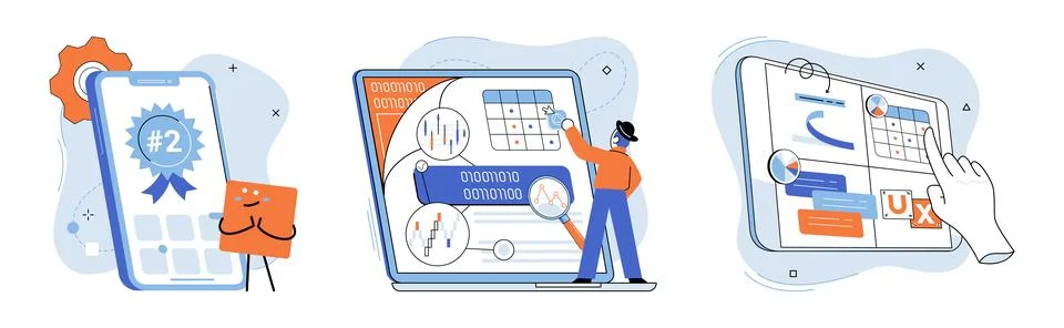 Application testing metaphor. Vector. App test, rehearsal stage before actual イラスト素材