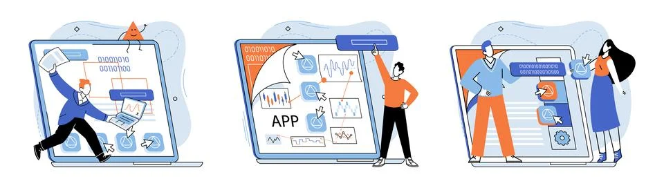 Application testing metaphor. Vector. App test, challenge course for testing Stockillustratie