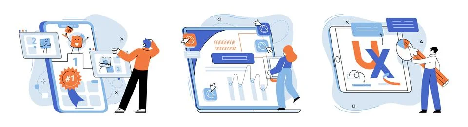 Application testing metaphor. Vector. App test, testing ground for new features Illustrazione stock